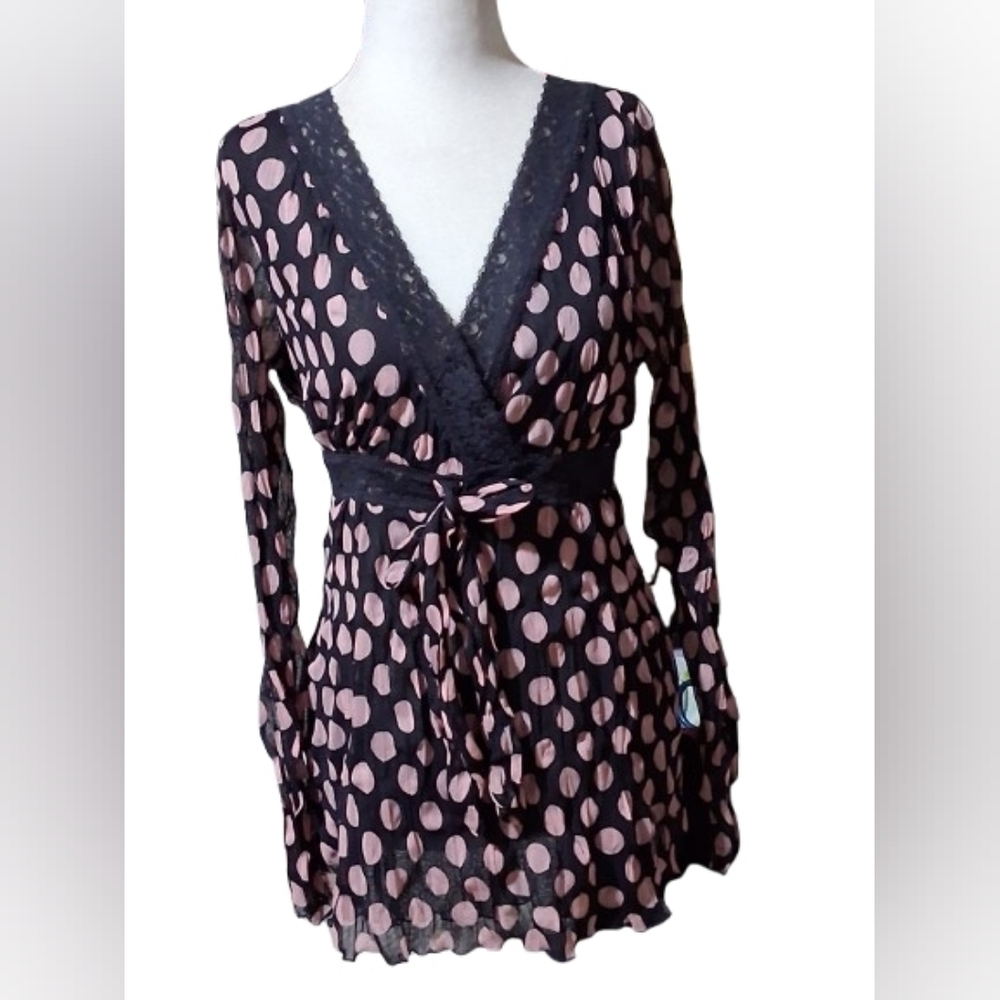 NEW "NWOT" INC International Concepts Black & Pur/Pink Polka Dot, Lg Sleeve, LG